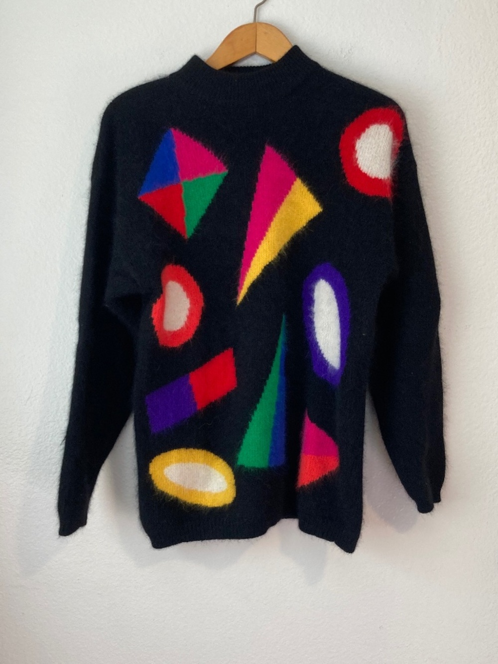 Vtg Angora Wool Sweater Bright Geometric Pop Art Avant-Garde Medium